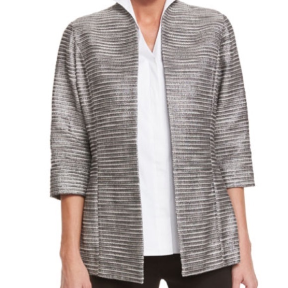 Misook Jackets & Blazers - MISOOK Silver metal lining jacket. Gray Shimmer Open Breast Blazer. Sz M. NWT.